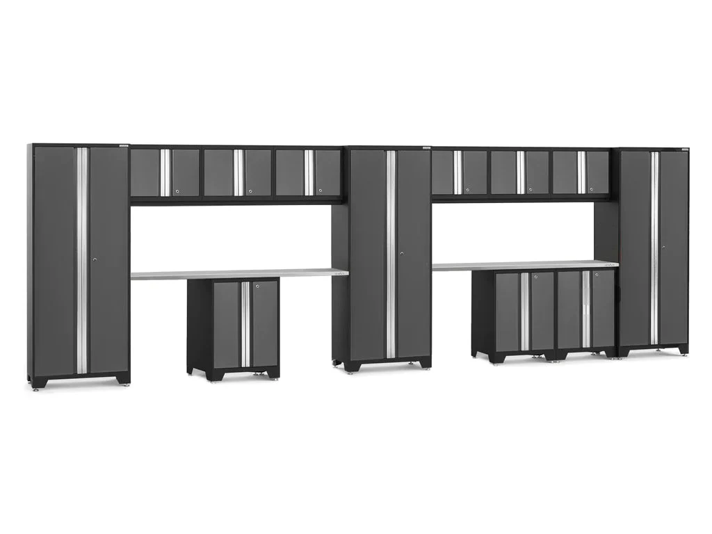 NewAge Bold 3.0 Series 14 Piece Cabinet Set with Base, Wall Cabinets and 30 in. Lockers Stainless Steel