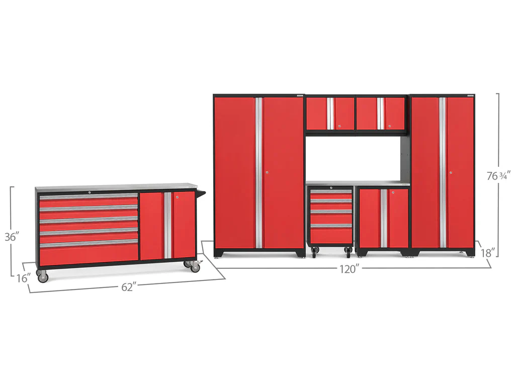 NewAge Bold 3.0 Series 8 Piece Cabinet Set with Project Center, Tool Drawer, Base, Wall Cabinets and Lockers Red - 56358 - Image 4