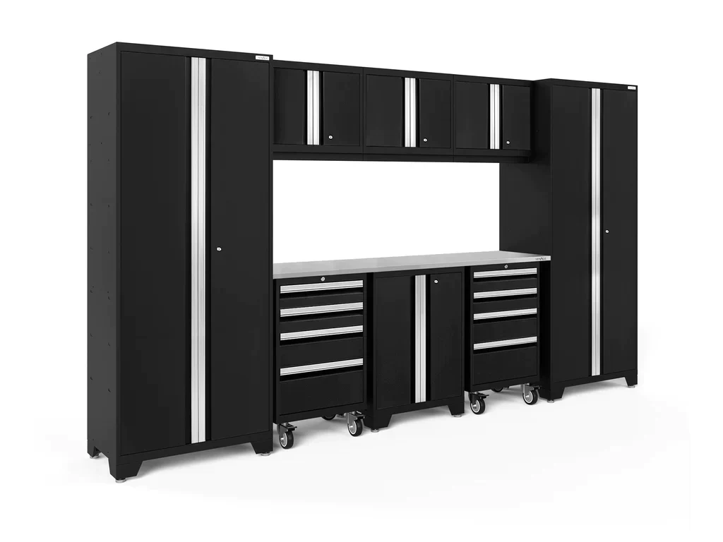 NewAge Bold 3.0 Series 9 Piece Cabinet Set Black with 2 Tool, Base, Wall Cabinets and 30 in. Lockers - 63199