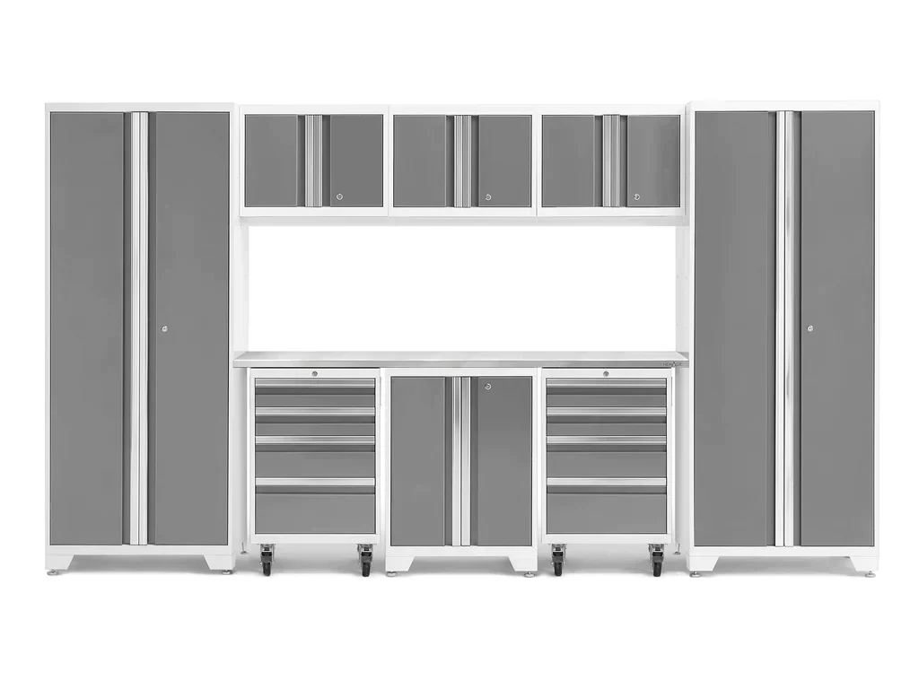 NewAge Bold 3.0 Series 9 Piece Cabinet Set White with 2 Tool, Base, Wall Cabinets and 30 in. Lockers - 56908