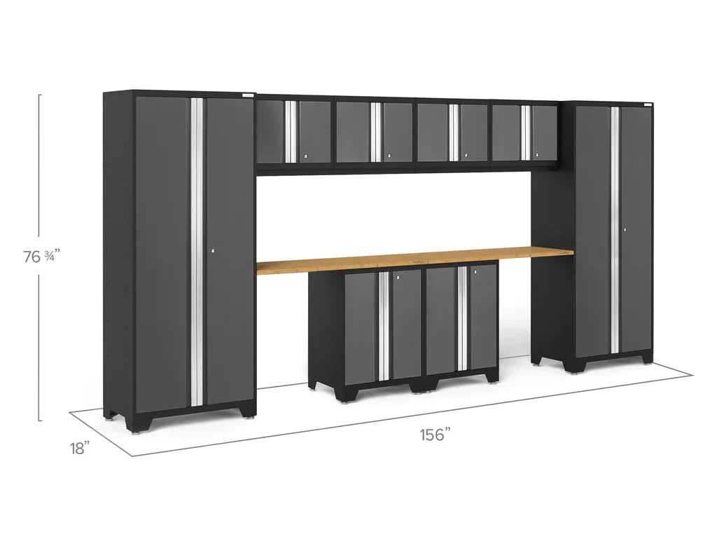 NewAge Bold Series 10 Piece Cabinet Set with Base, Wall Cabinet, 30 in. Locker and Worktop Black Frame - Image 2