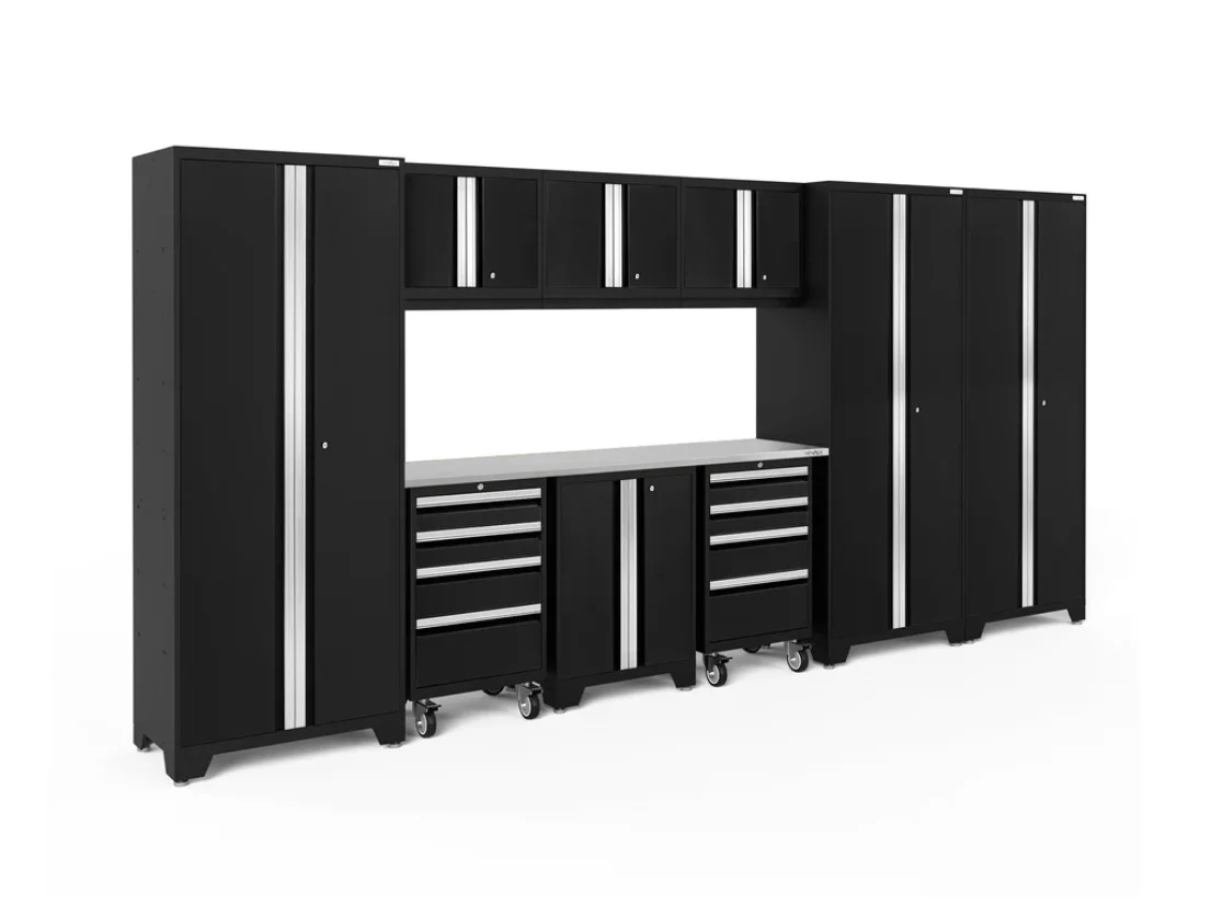 NewAge Garage Cabinets BOLD Series Black 10-Piece Set with Stainless Steel Top - 63250