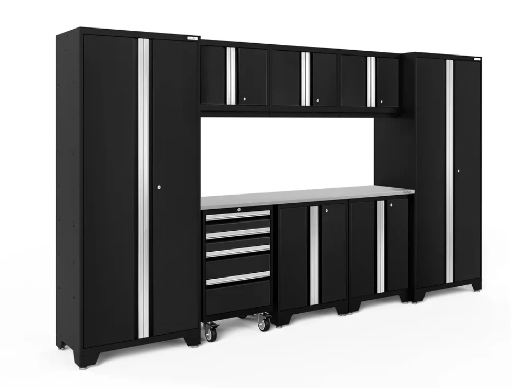 NewAge Garage Cabinets BOLD Series Black 9-Piece Set with Stainless Steel Top - 63151