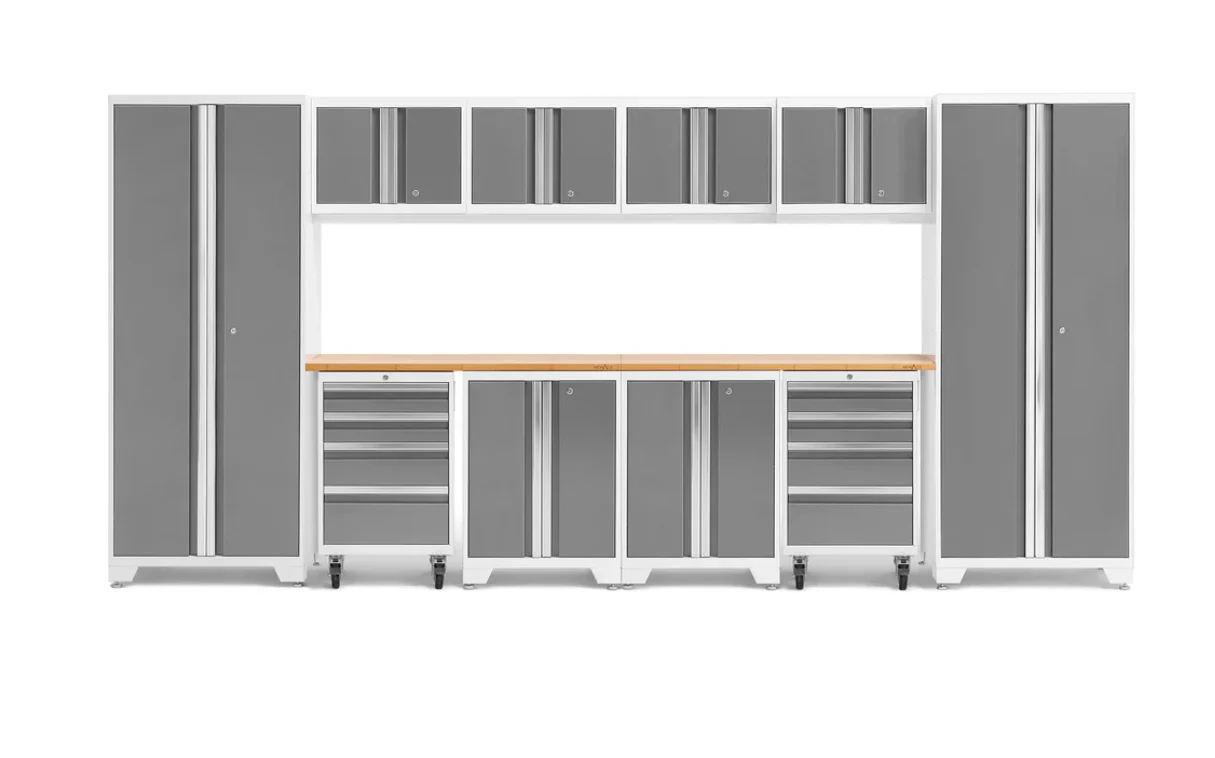 NewAge Garage Cabinets BOLD Series Platinum 12-Piece Set with Bamboo Worktop - 56915