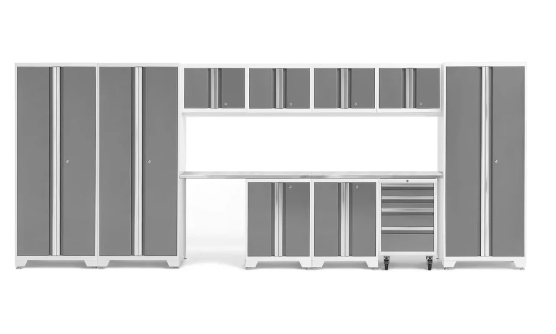 NewAge Garage Cabinets BOLD Series Platinum 12-Piece Set with Stainless Steel Top - 56984