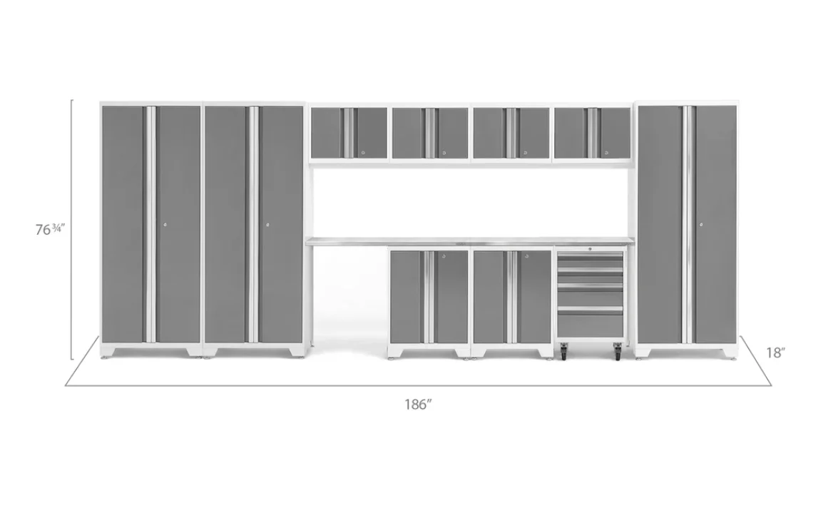 NewAge Garage Cabinets BOLD Series Platinum 12-Piece Set with Stainless Steel Top - 56984 - Image 2