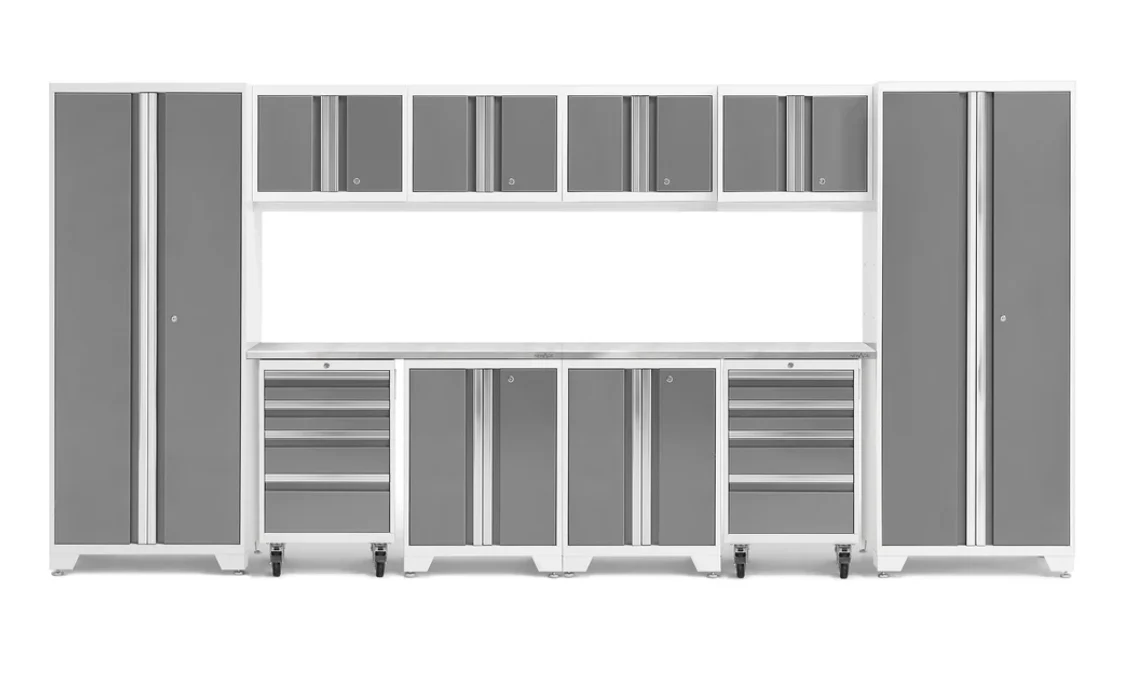 NewAge Garage Cabinets BOLD Series Platinum 12-Piece Set with Stainless Steel Top - 56916