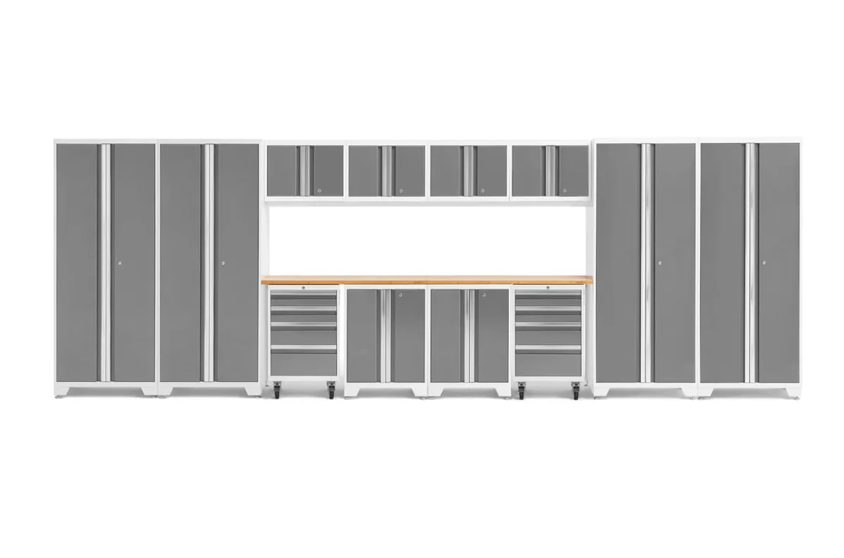 NewAge Garage Cabinets BOLD Series Platinum 14-Piece Set with Bamboo Top - 56992