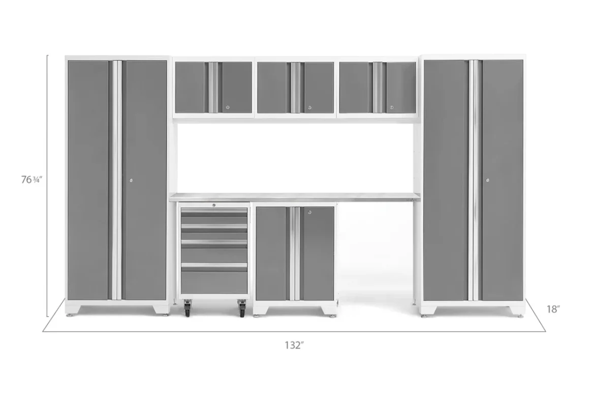 NewAge Garage Cabinets BOLD Series Platinum 8-Piece Set with Stainless Steel Top - 54931 - Image 2