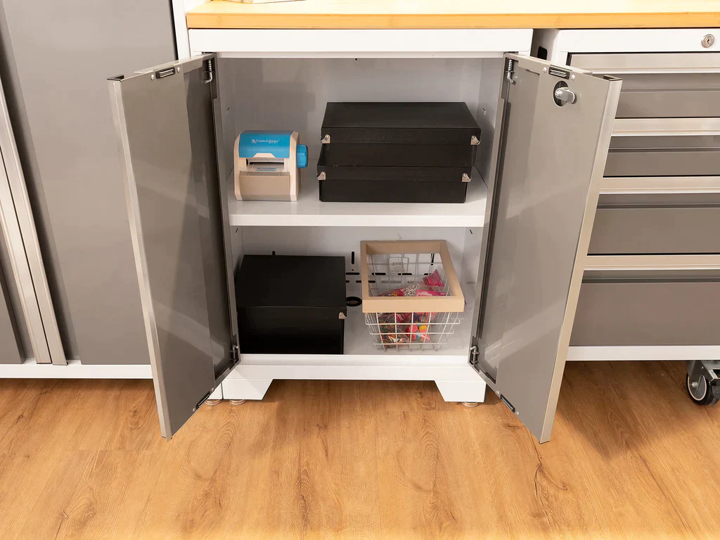 NewAge Products Bold Series 3 Piece Cabinet Set with Slatwall, Wall Cabinets and 72 in. Display Shelf - Image 4