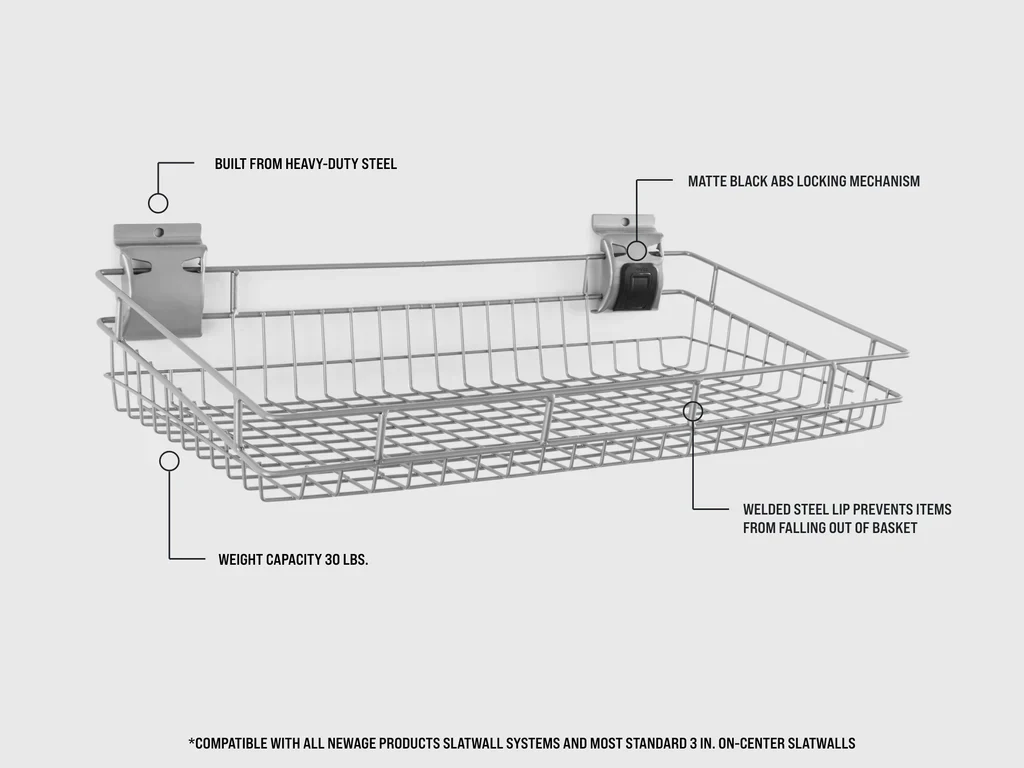 Newage Products Lockable Slatwall Shallow Basket - 55533 - Image 2
