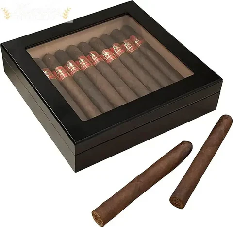 Prestige Import Group Chateau Glasstop 20-Count Cigar Humidor with Humidifier – Spanish Cedar Desktop Humidor - Image 3
