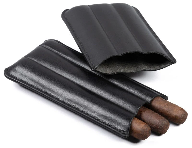 Prestige Import Group Black Bonded Leather 3-Cigar Travel Sleeve Case - Image 2