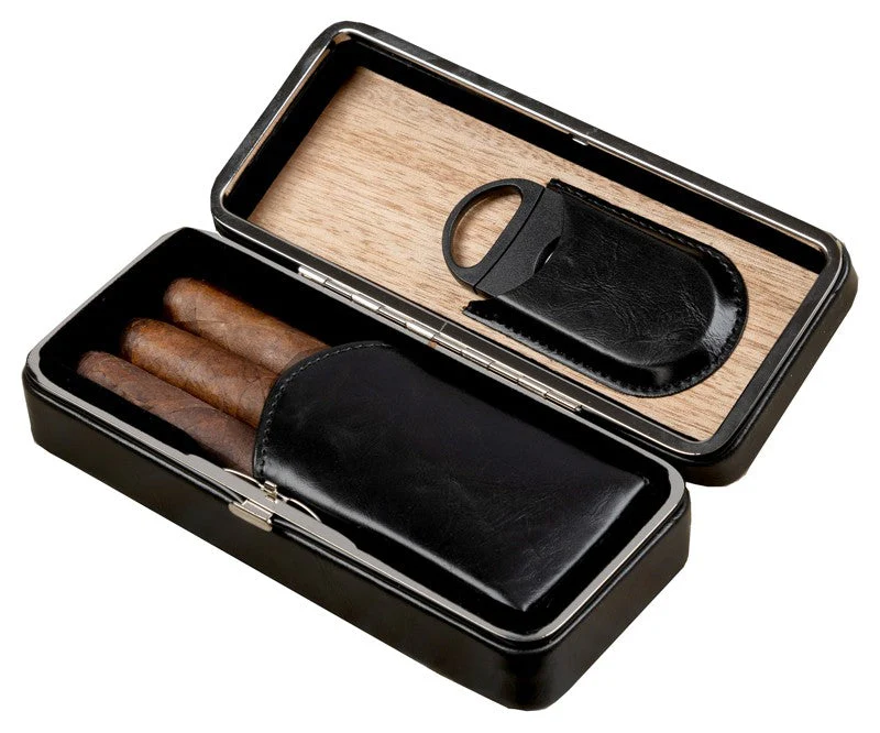 Prestige Import Group - 3 Cigar Folding Leather Travel Case w/ Cutter - Image 4