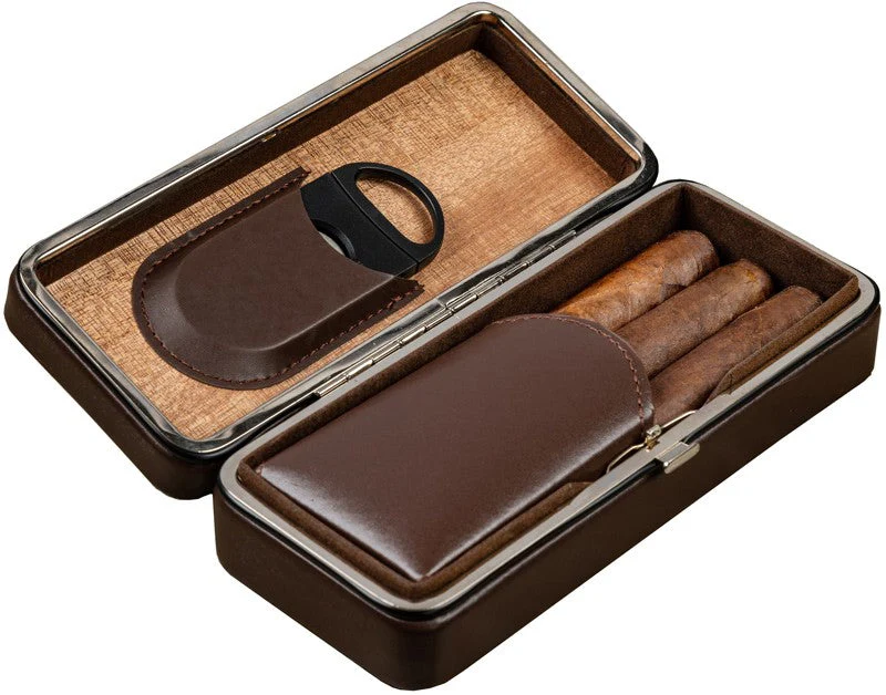 Prestige Import Group - 3 Cigar Folding Leather Travel Case w/ Cutter - Image 9