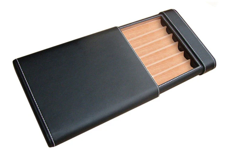 Prestige Import Group Black PVC Leather 6-Cigar Travel Humidor - Image 2