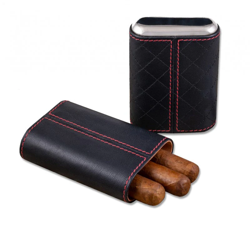 Prestige Import Group 3 Cigar Diamond Stitched Case w/ Polished End Caps - Image 2