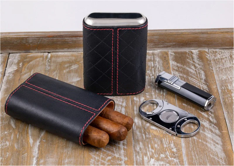 Prestige Import Group 3 Cigar Diamond Stitched Case w/ Polished End Caps - Image 5