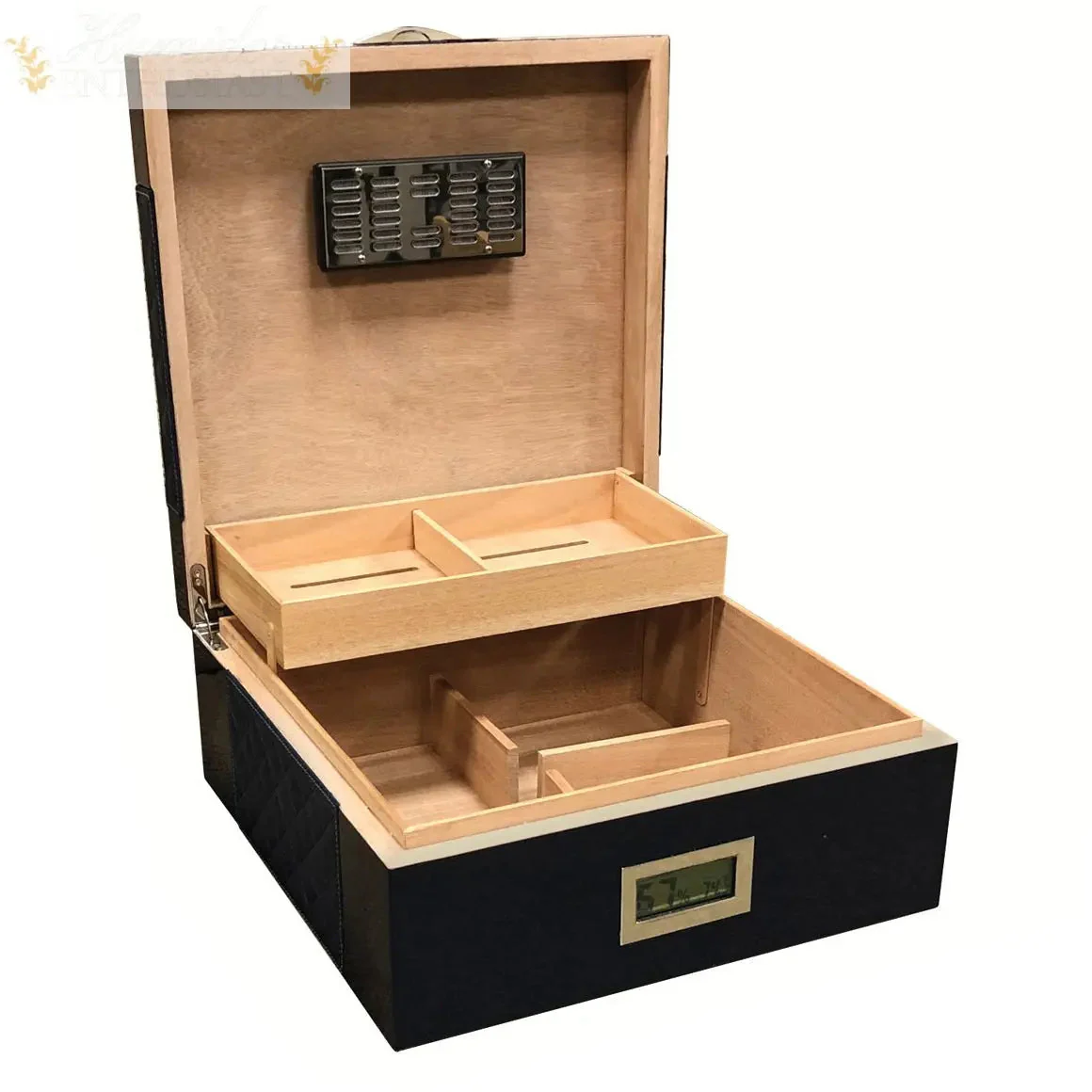 Prestige Import Group Hampton Leather-Pattern Desktop Cigar Humidor, 200-Count - Image 2