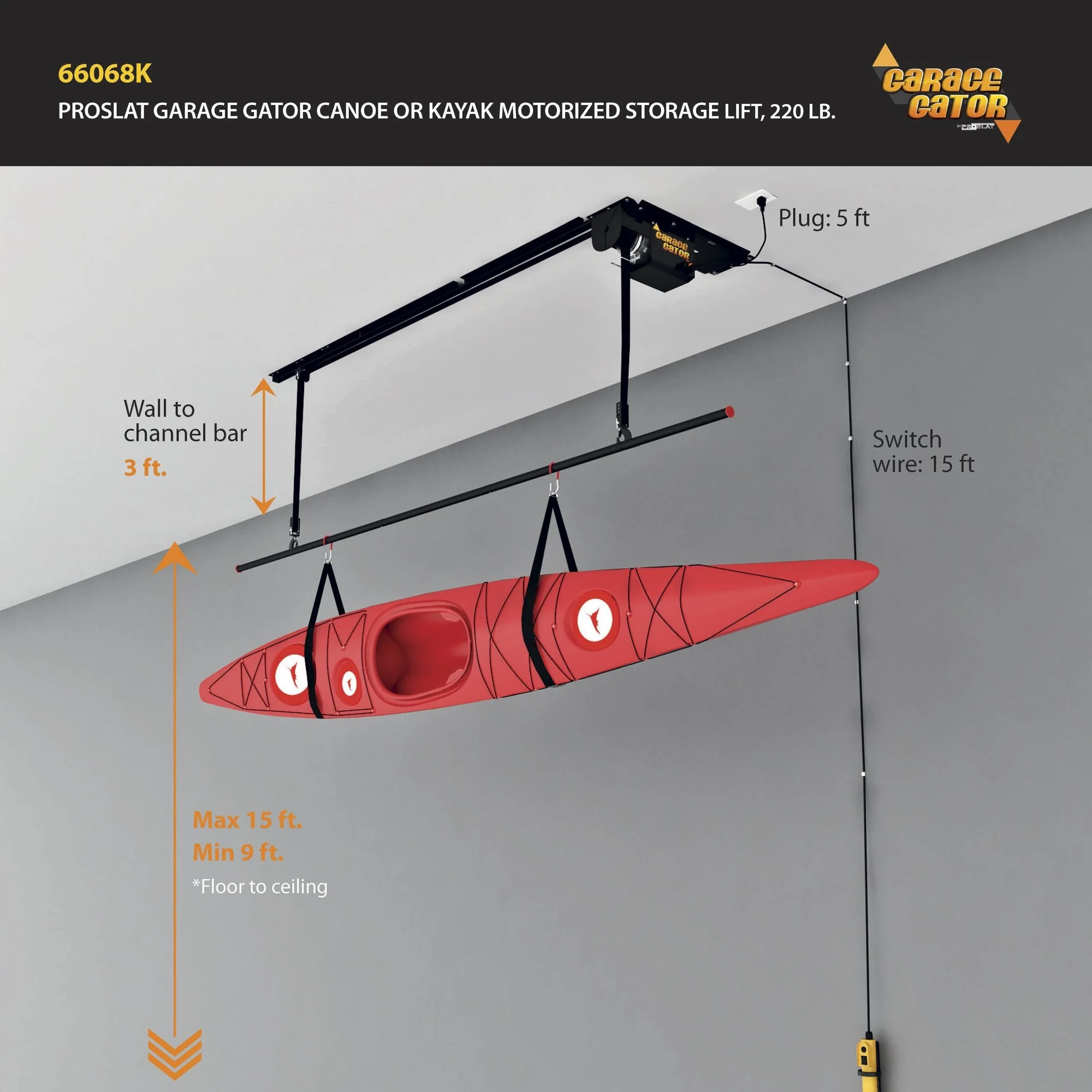 Proslat Garage Gator Single Canoe & Kayak 220 lb Hoist kit - Image 4