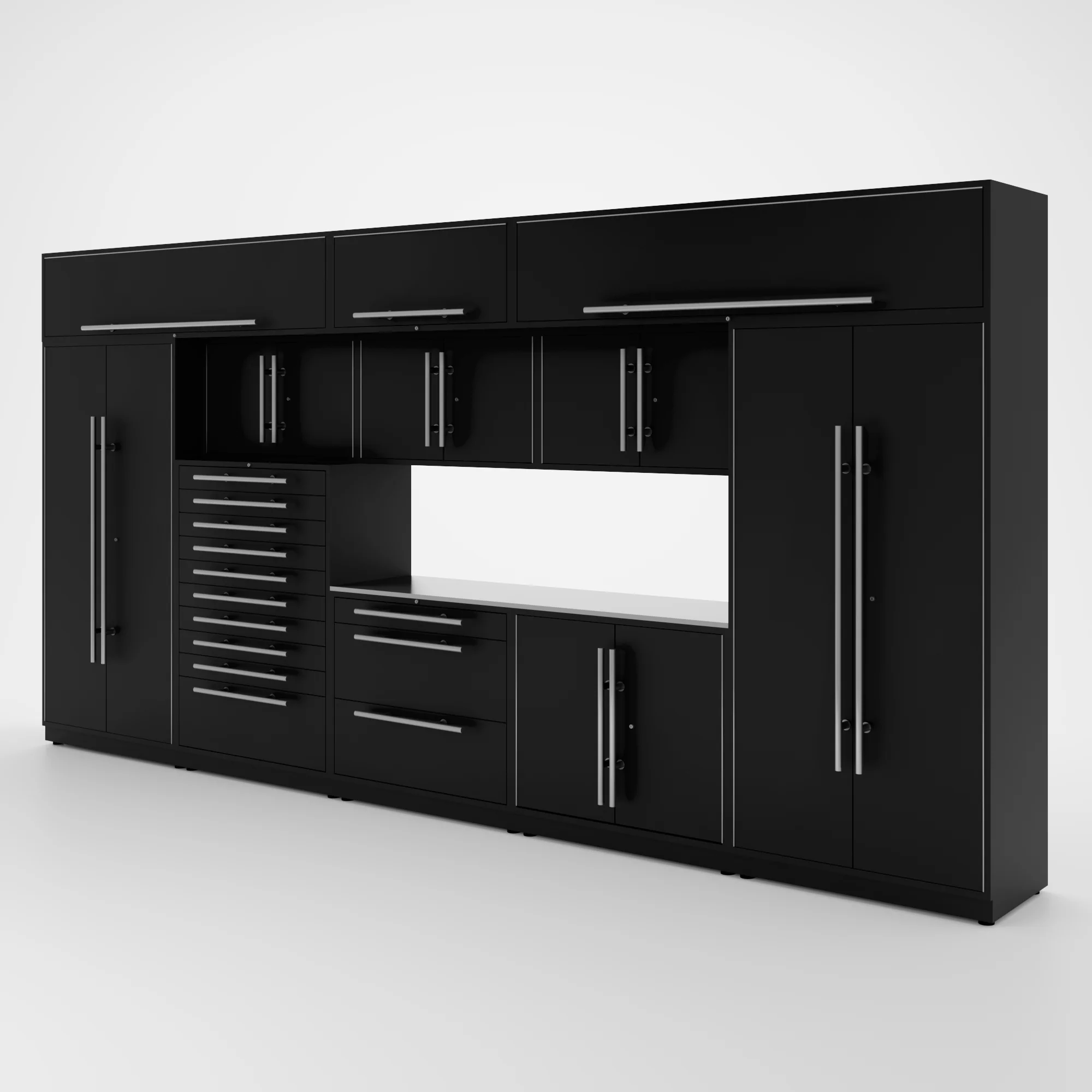 Proslat Lux Cabinets Black 12 Piece Set with Stainless Steel Worktop - LUXSET160651