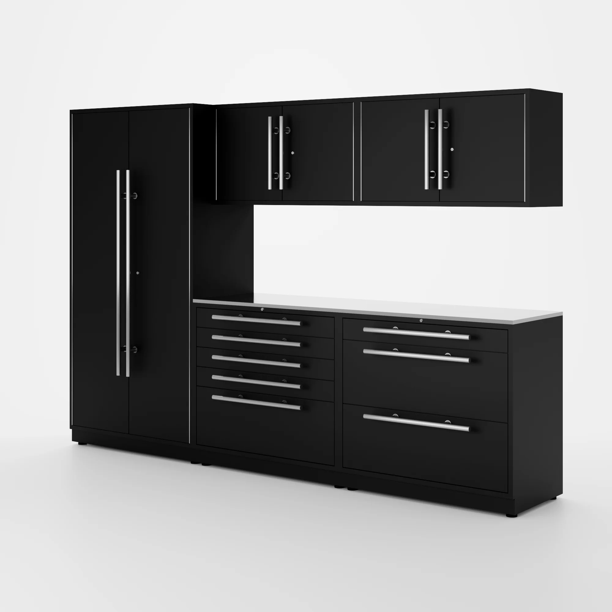 Proslat Lux Cabinets Black 6 Piece Set with Stainless Steel Worktop - LUXSET100641