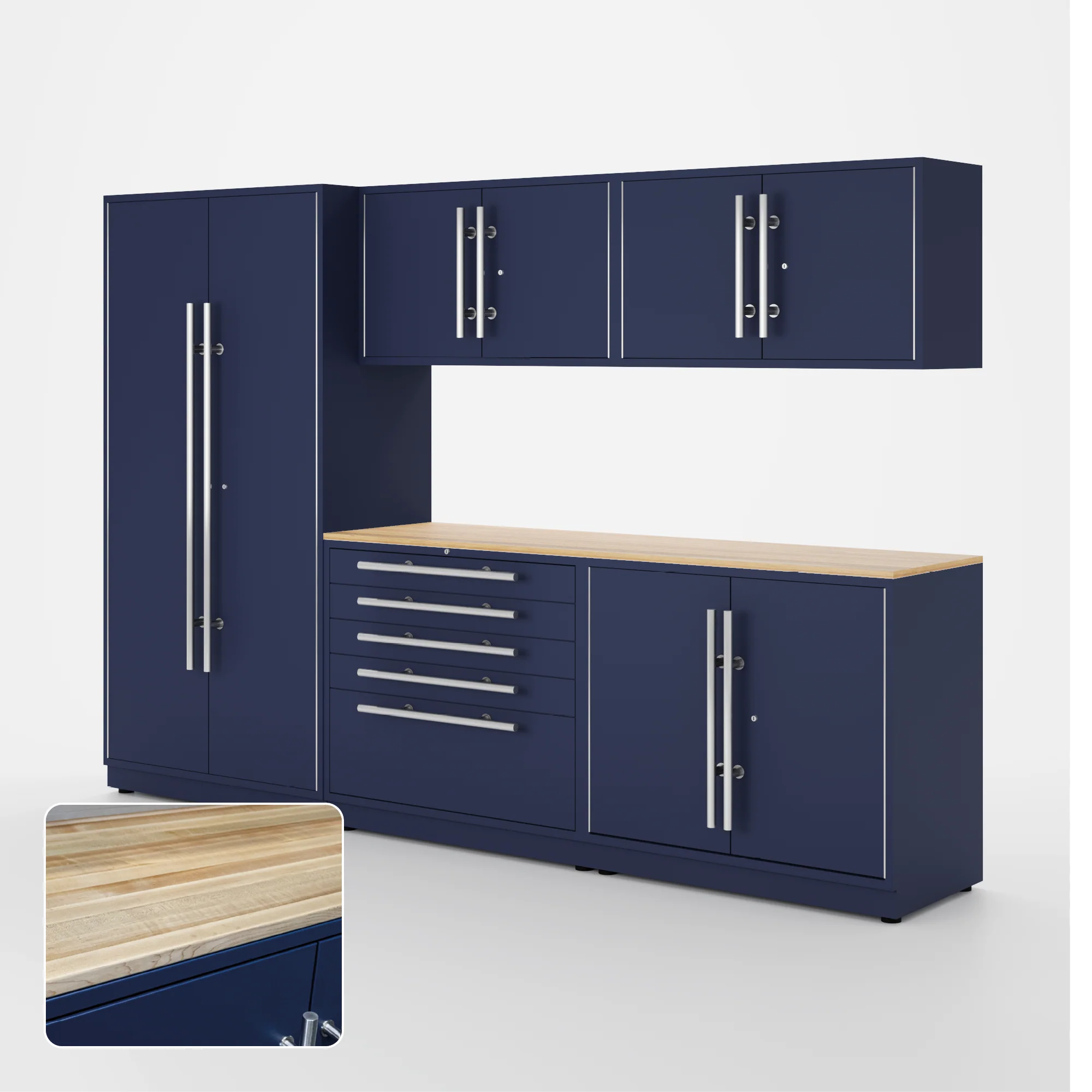Proslat Lux Cabinets Blue 6 Piece Set with Maple Wood Worktop - LUXSET100861