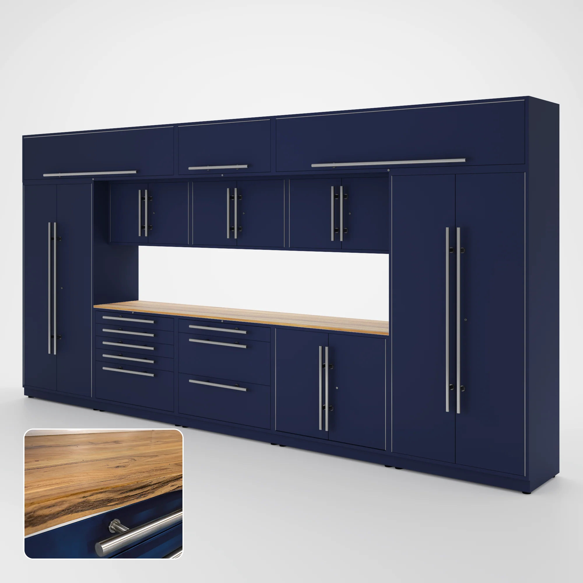 Proslat Lux Cabinets Blue 12 Piece Set with Live Edge Wood Worktop - LUXSET160751