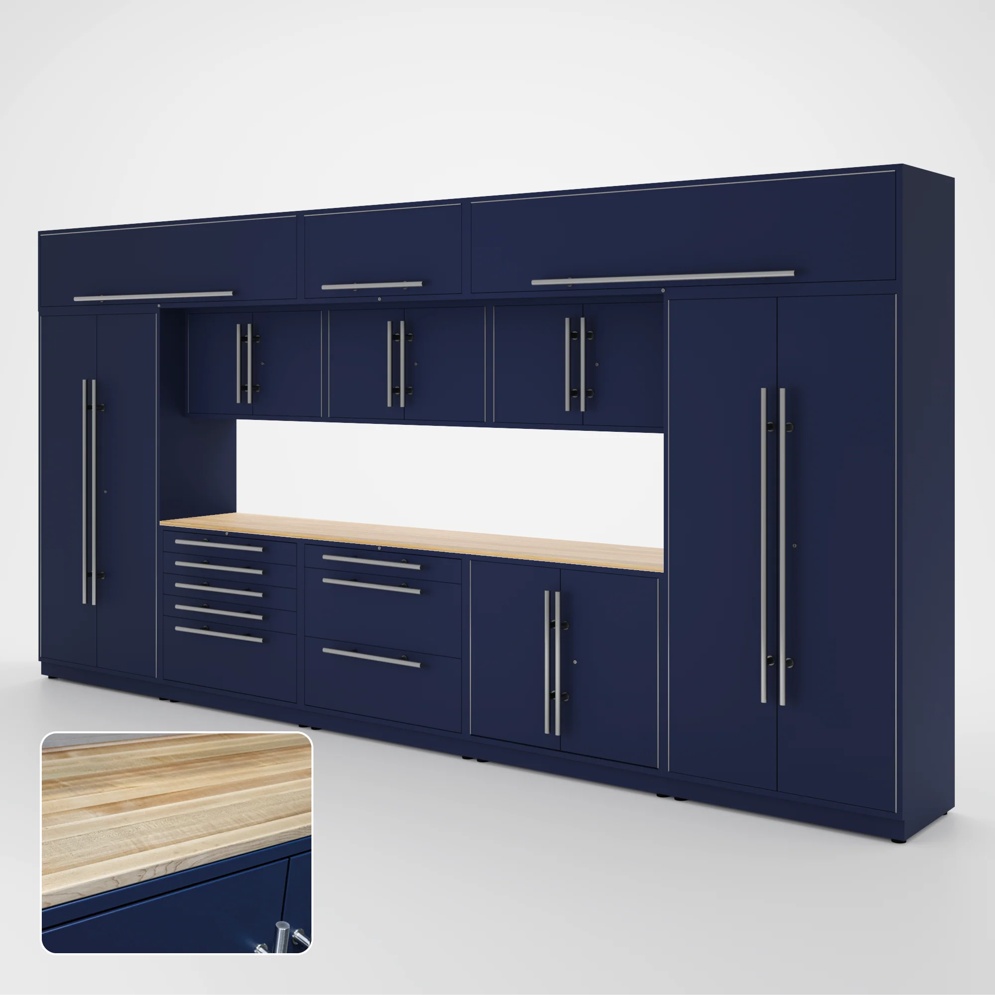 Proslat Lux Cabinets Blue 12 Piece Set with Maple Wood Worktop - LUXSET160871