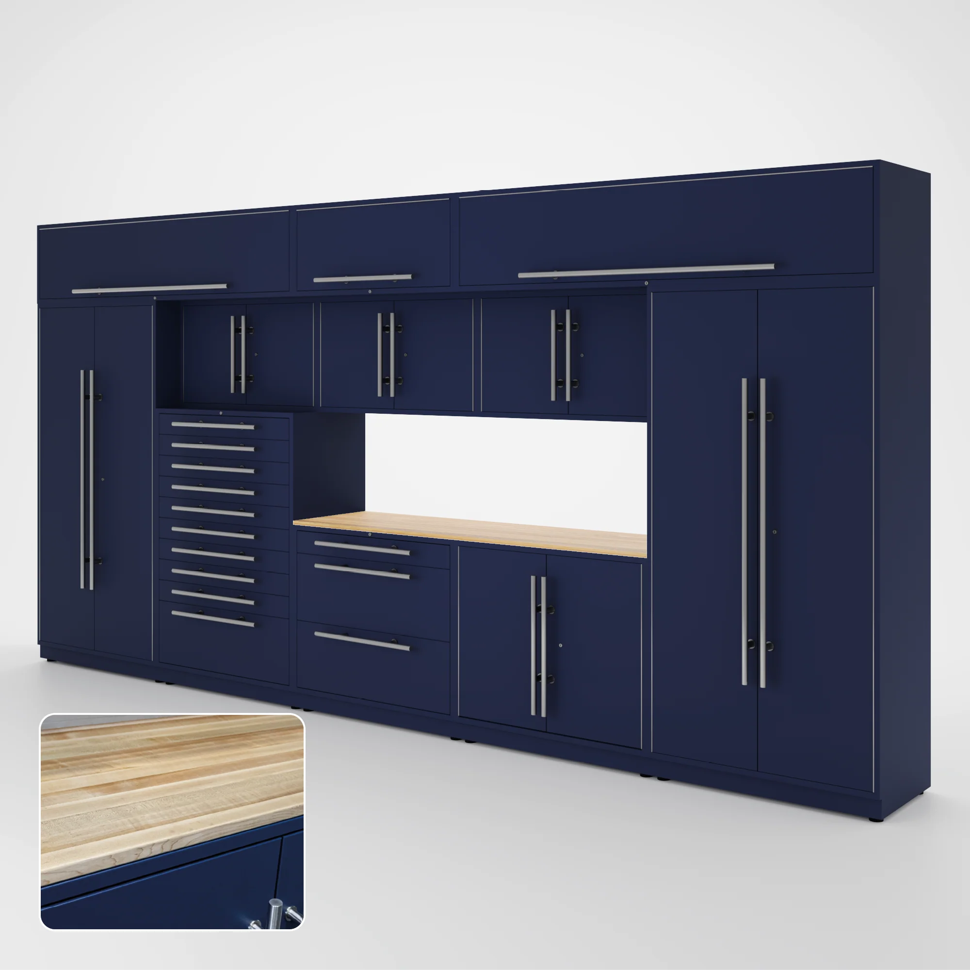 Proslat Lux Cabinets Blue 12 Piece Set with Maple Wood Worktop - LUXSET160891