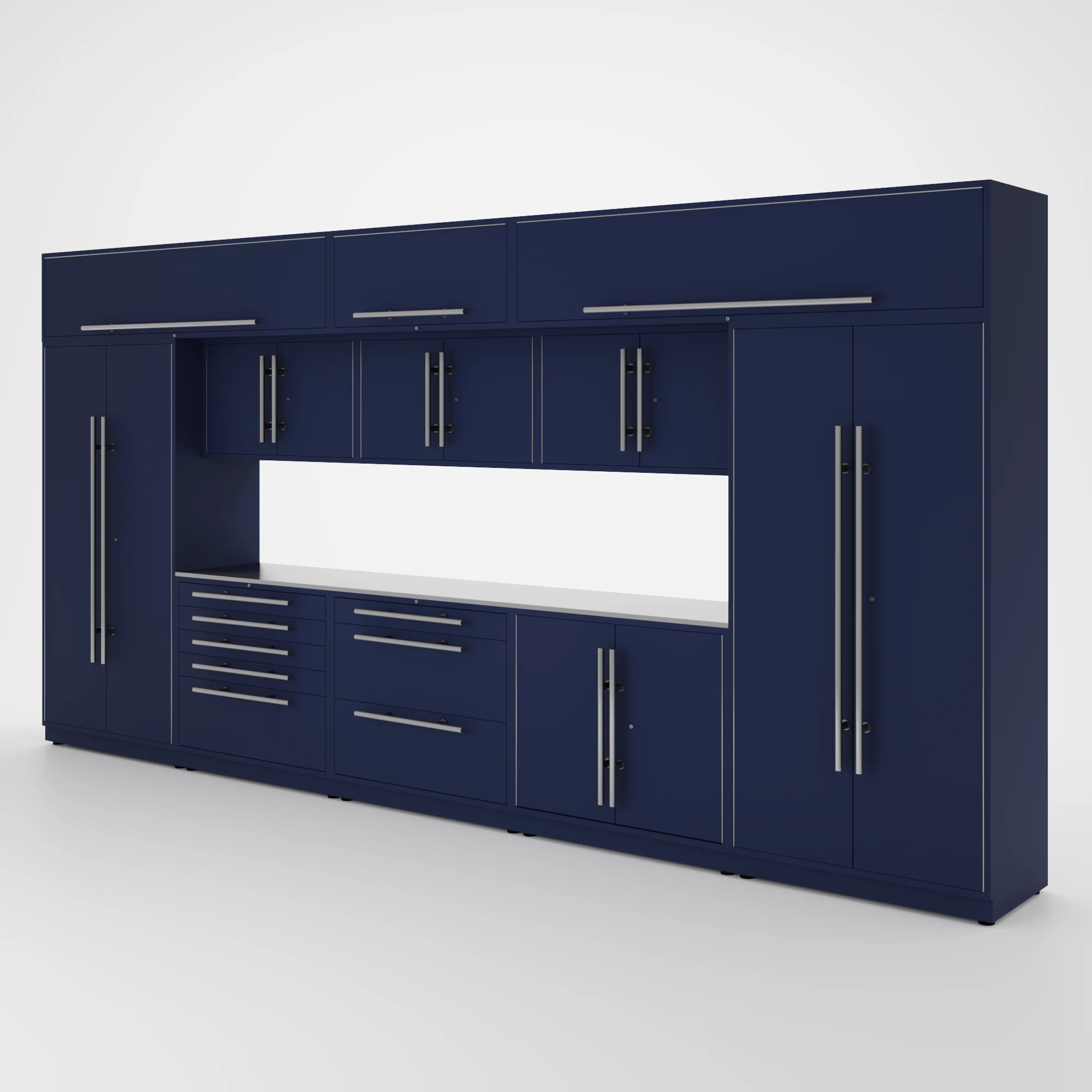 Proslat Lux Cabinets Blue 12 Piece Set with Stainless Steel Worktop - LUXSET160811