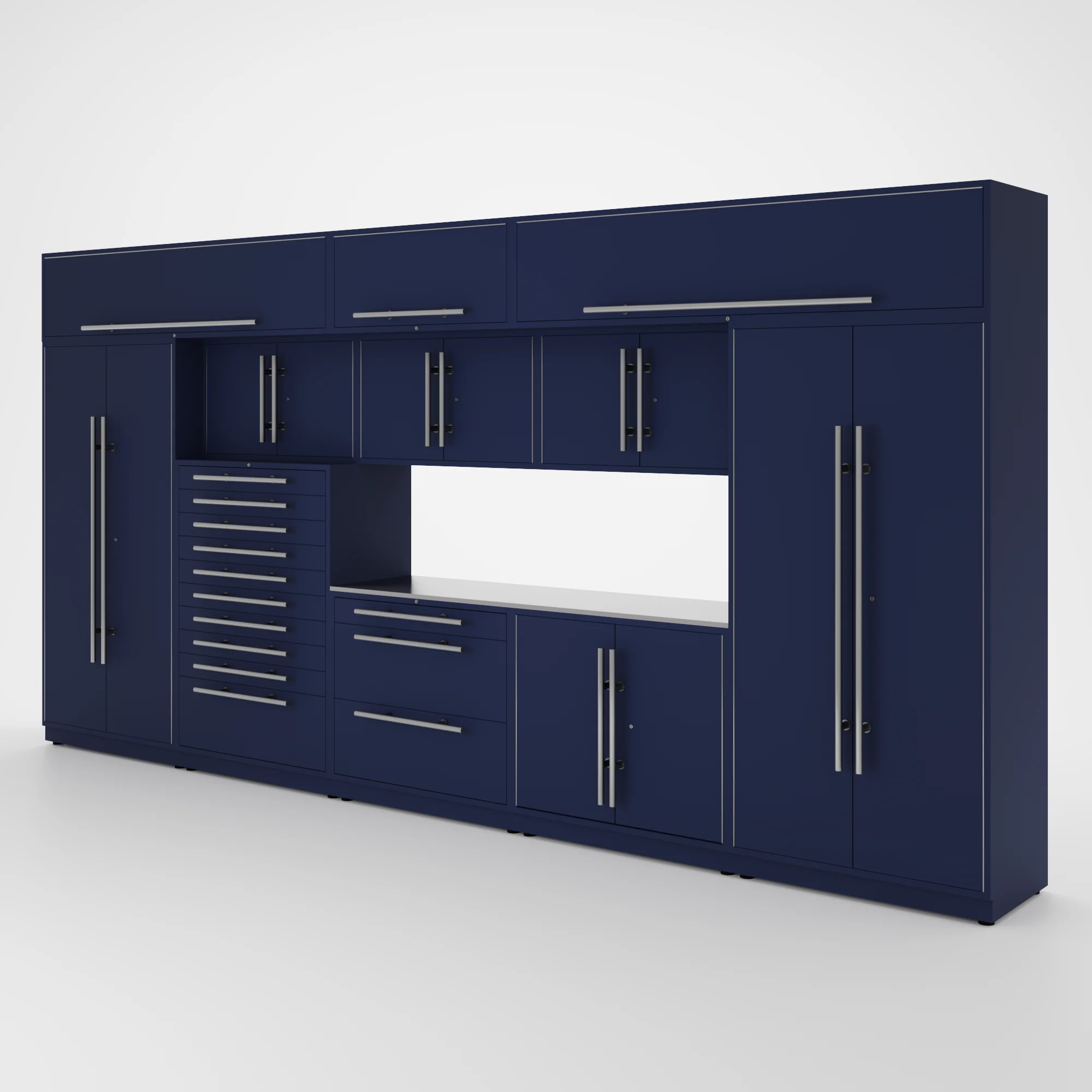 Proslat Lux Cabinets Blue 12 Piece Set with Stainless Steel Worktop - LUXSET160831