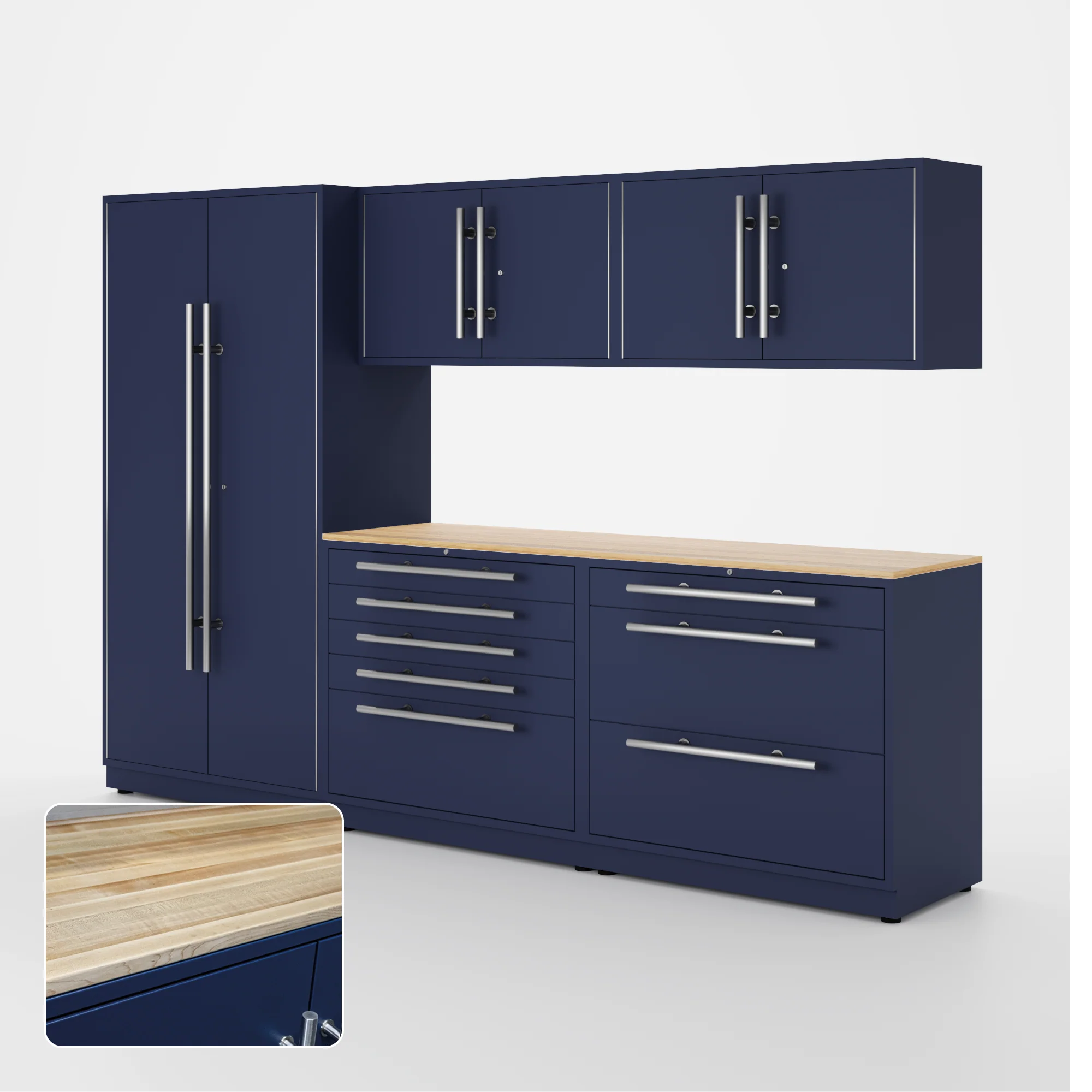 Proslat Lux Cabinets Blue 6 Piece Set with Maple Wood Worktop - LUXSET100881