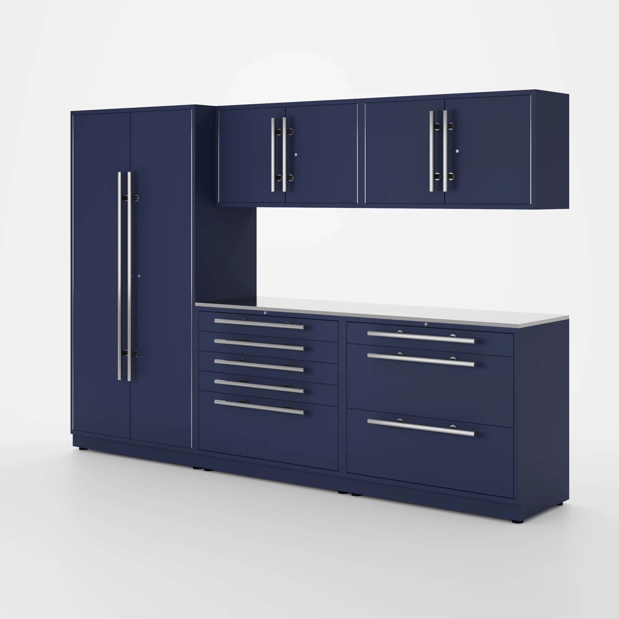 Proslat Lux Cabinets Blue 6 Piece Set with Stainless Steel Worktop - LUXSET100821