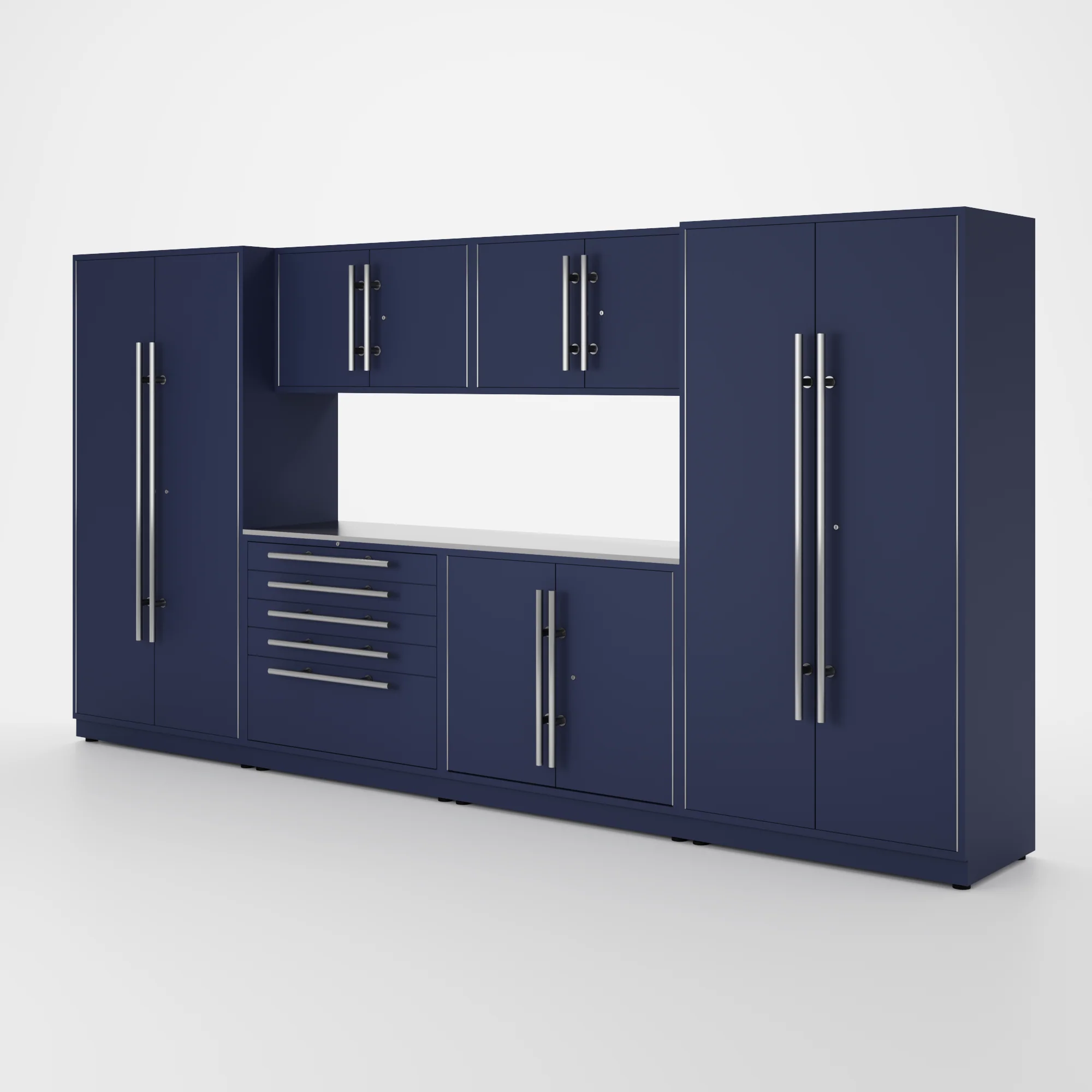 Proslat Lux Cabinets Blue 7 Piece Set with Stainless Steel Worktop - LUXSET130801
