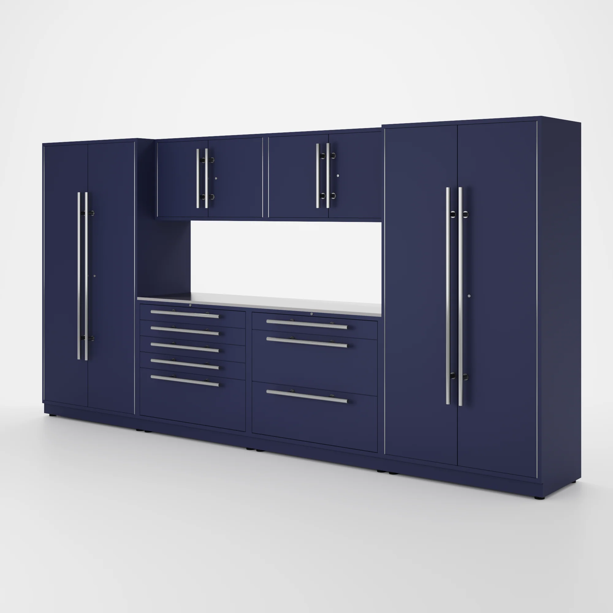 Proslat Lux Cabinets Blue 7 Piece Set with Stainless Steel Worktop - LUXSET130821
