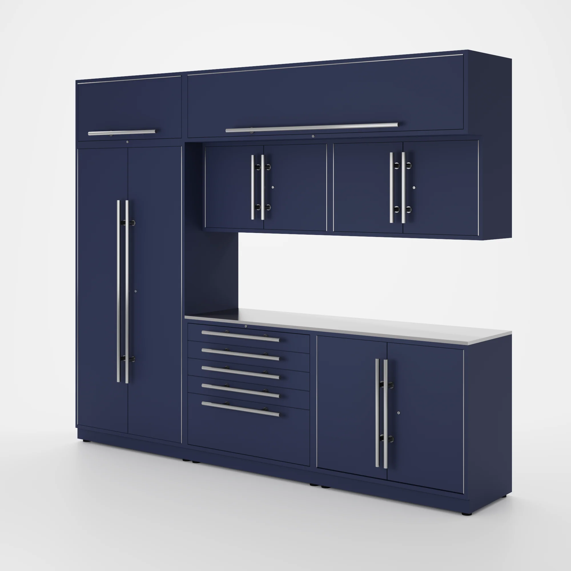 Proslat Lux Cabinets Blue 8 Piece Set with Stainless Steel Worktop - LUXSET100811