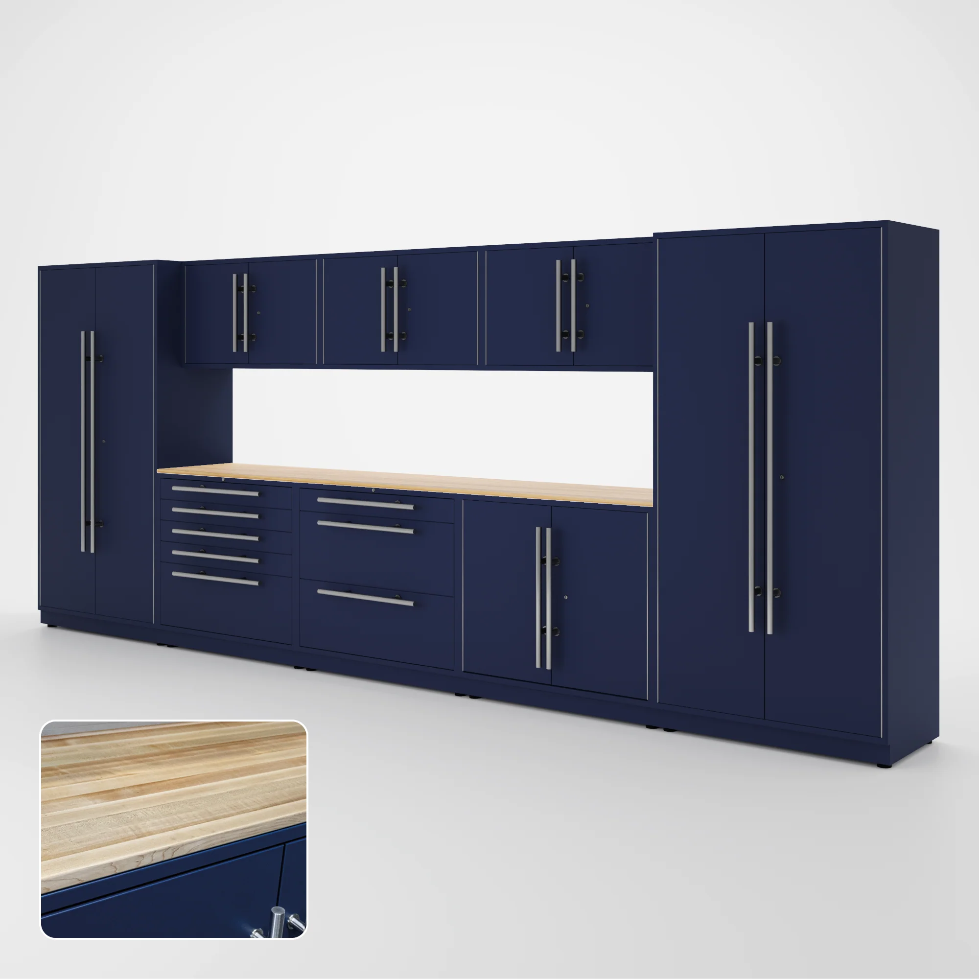 Proslat Lux Cabinets Blue 9 Piece Set with Maple Wood Worktop - LUXSET160861