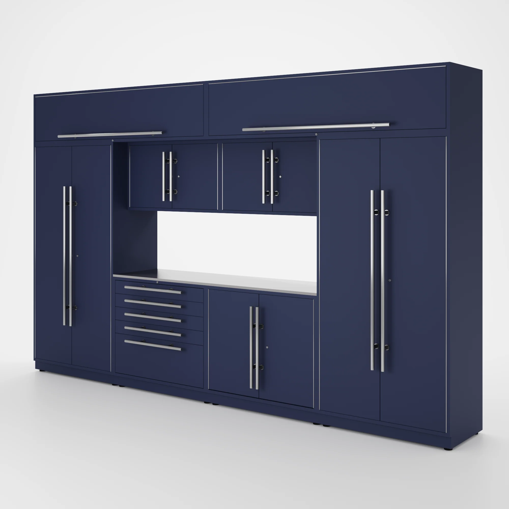 Proslat Lux Cabinets Blue 9 Piece Set with Stainless Steel Worktop - LUXSET130811