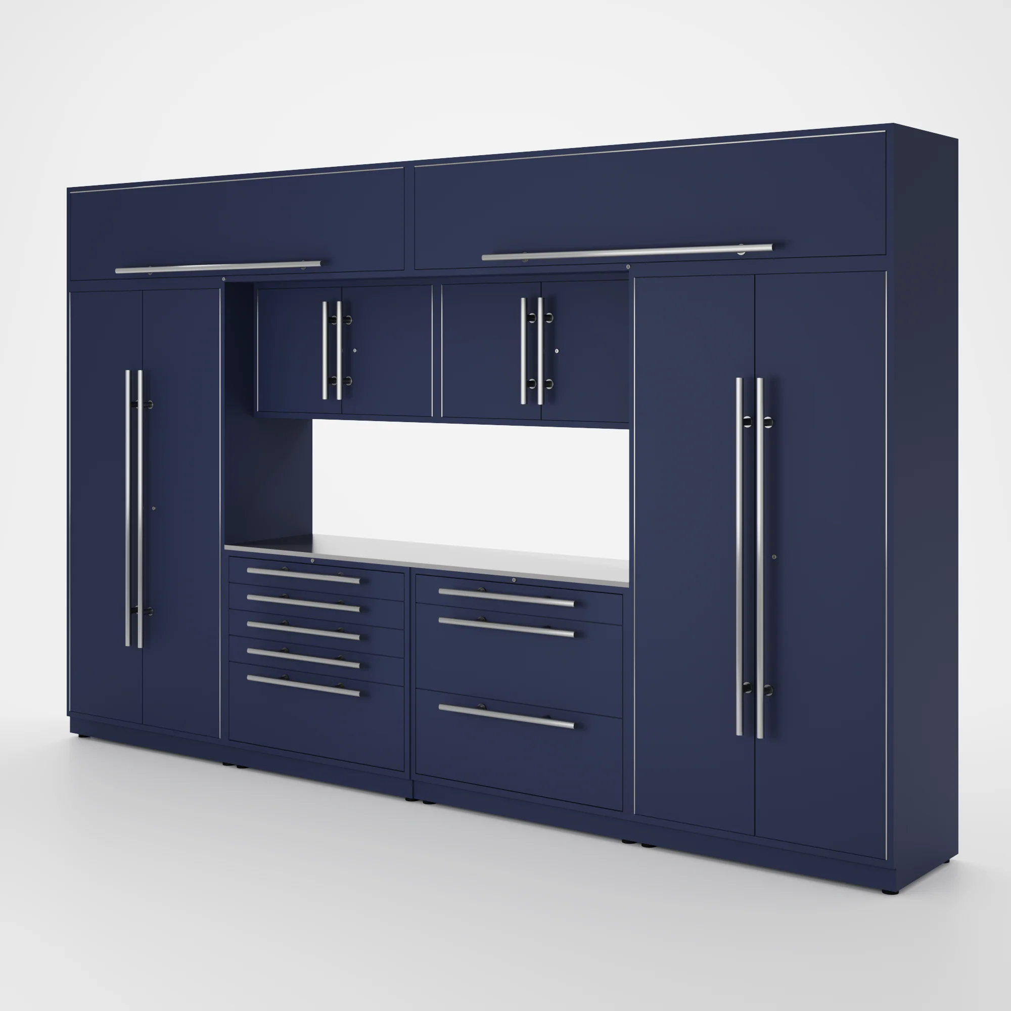 Proslat Lux Cabinets Blue 9 Piece Set with Stainless Steel Worktop - LUXSET130831