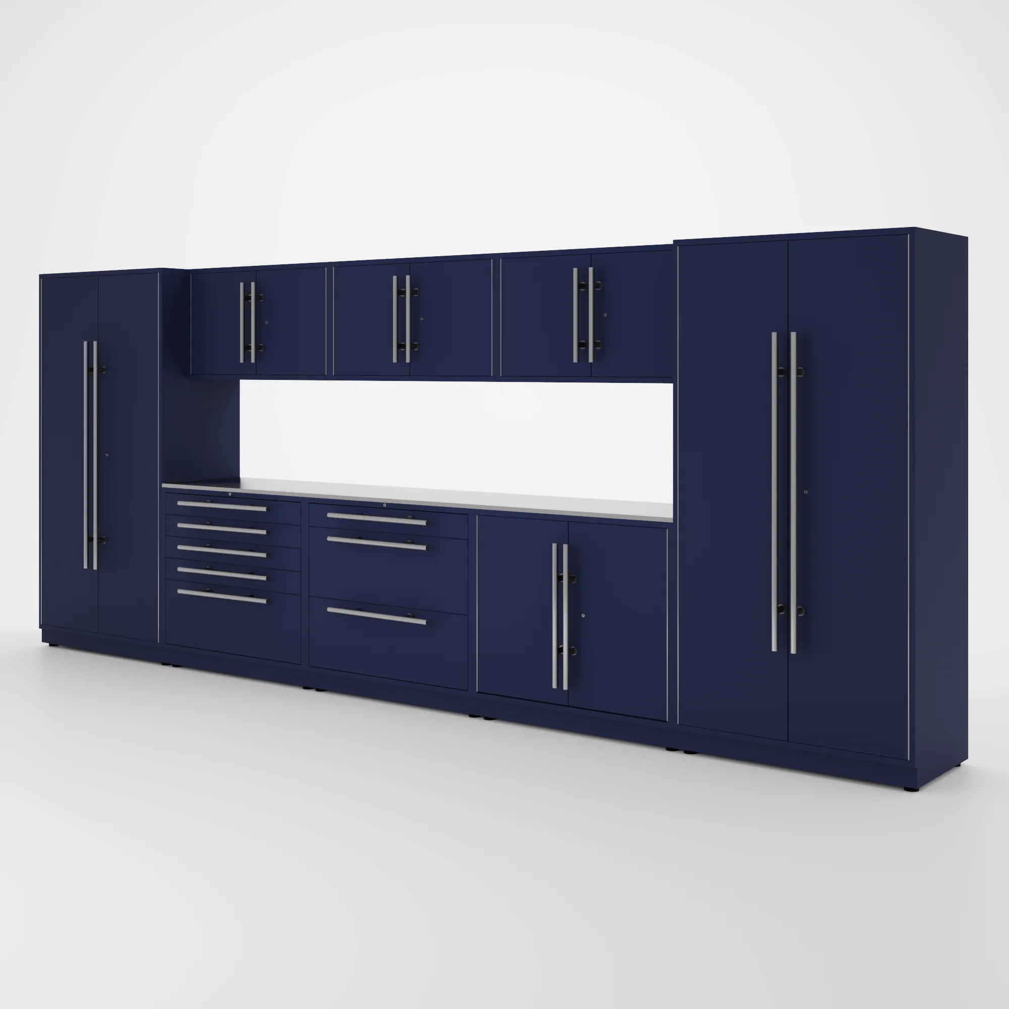 Proslat Lux Cabinets Blue 9 Piece Set with Stainless Steel Worktop - LUXSET160801