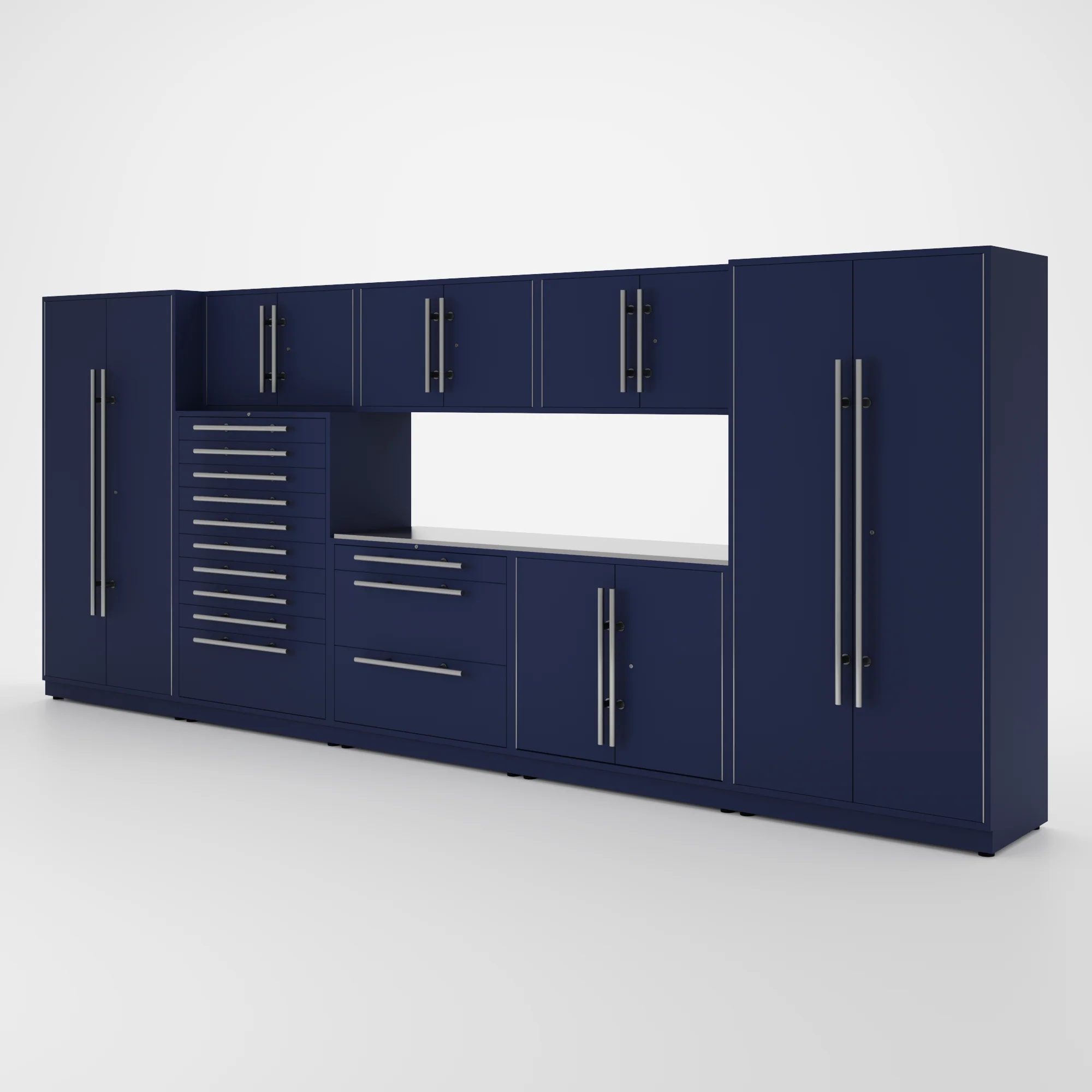 Proslat Lux Cabinets Blue 9 Piece Set with Stainless Steel Worktop - LUXSET160821