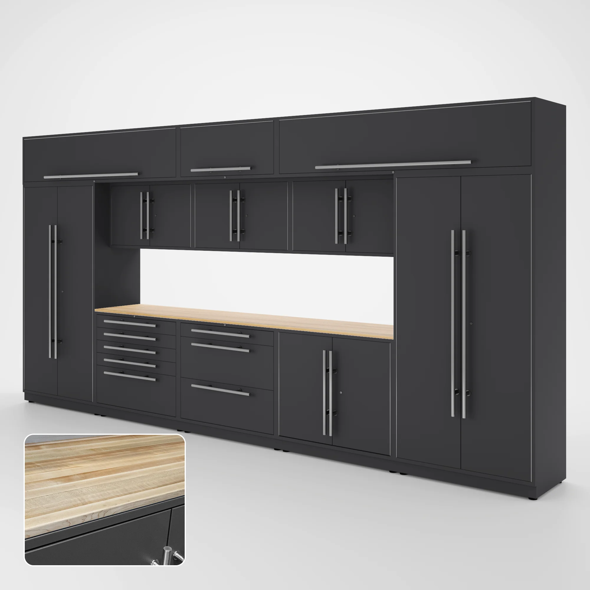 Proslat Lux Cabinets Gray 12 Piece Set with Maple Wood Worktop - LUXSET160511