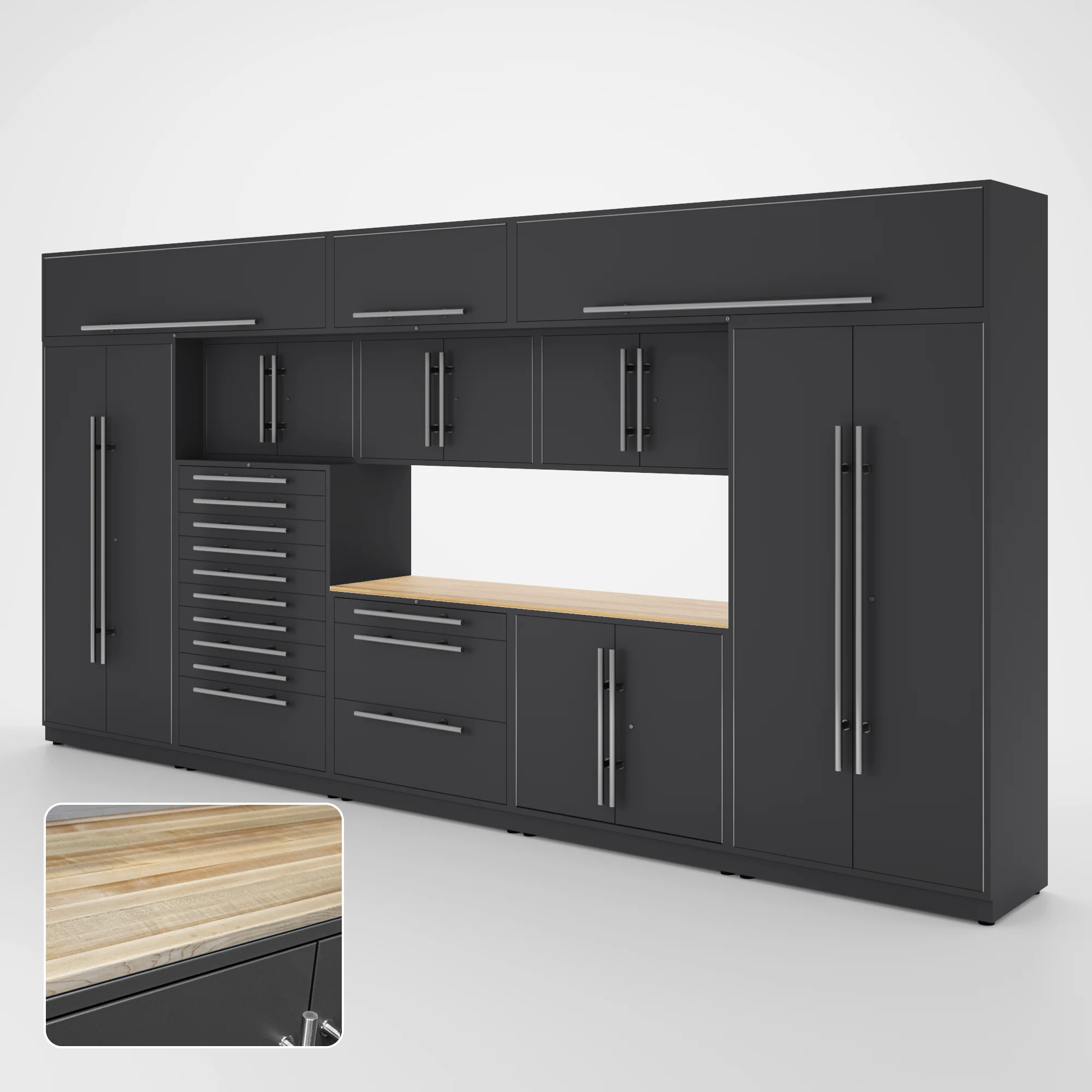 Proslat Lux Cabinets Gray 12 Piece Set with Maple Wood Worktop - LUXSET160531