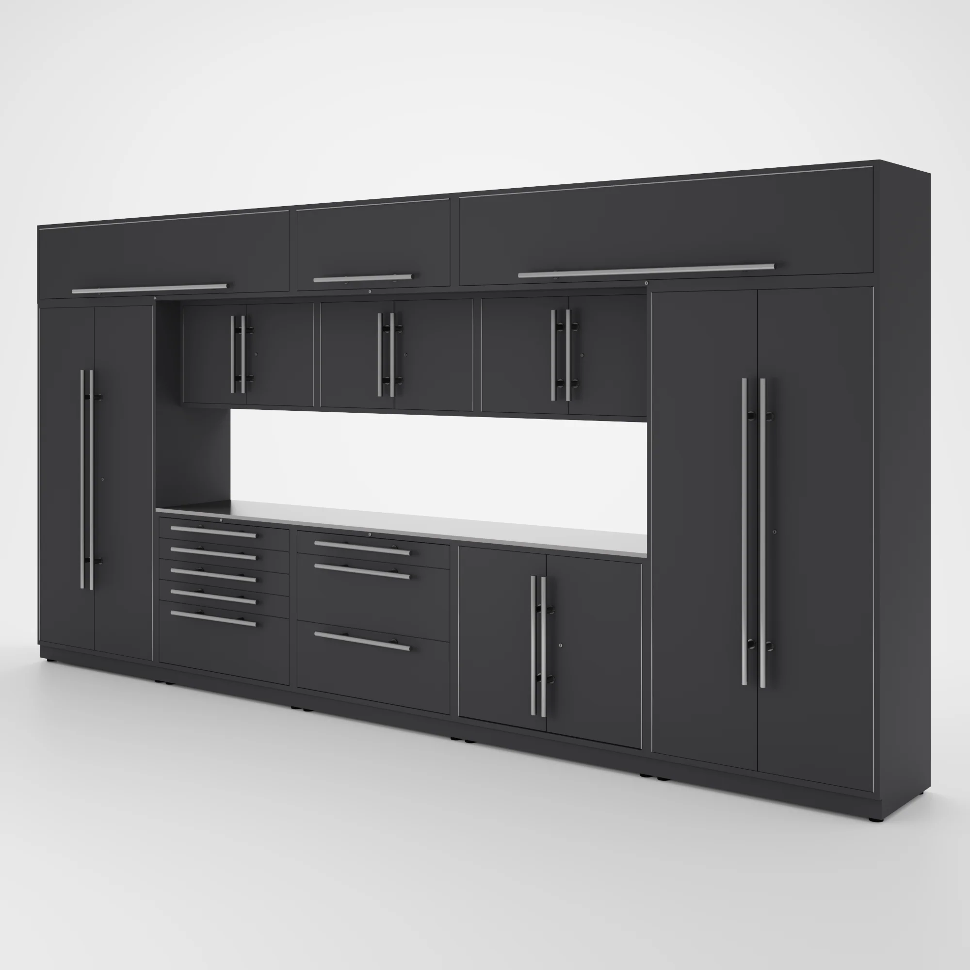 Proslat Lux Cabinets Gray 12 Piece Set with Stainless Steel Worktop - LUXSET160451