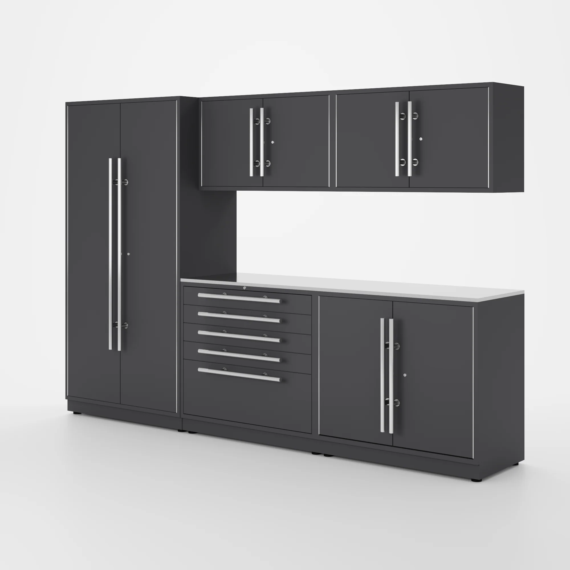 Proslat Lux Cabinets Gray 6 Piece Set with Stainless Steel Worktop - LUXSET100441