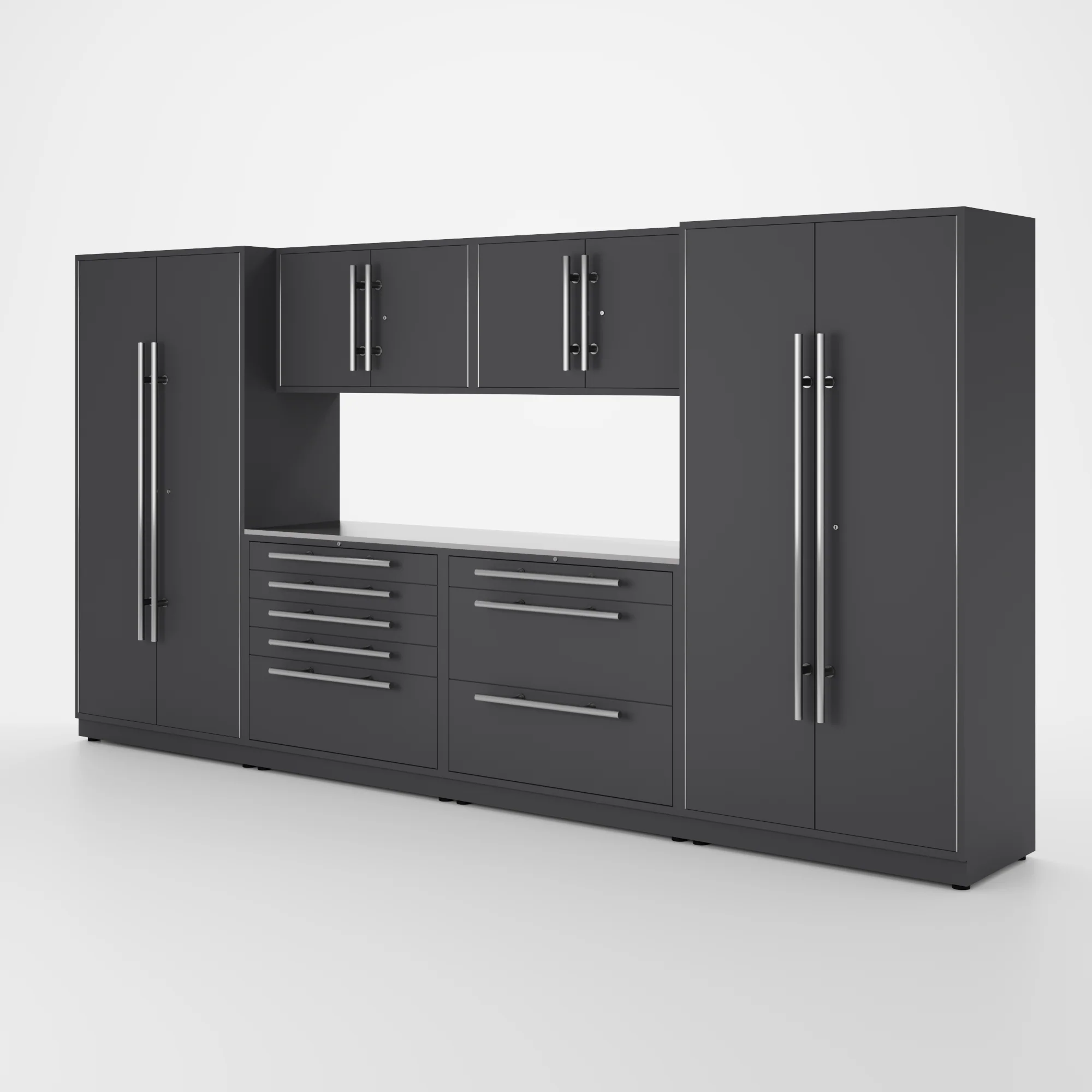 Proslat Lux Cabinets Gray 7 Piece Set with Stainless Steel Worktop - LUXSET130461
