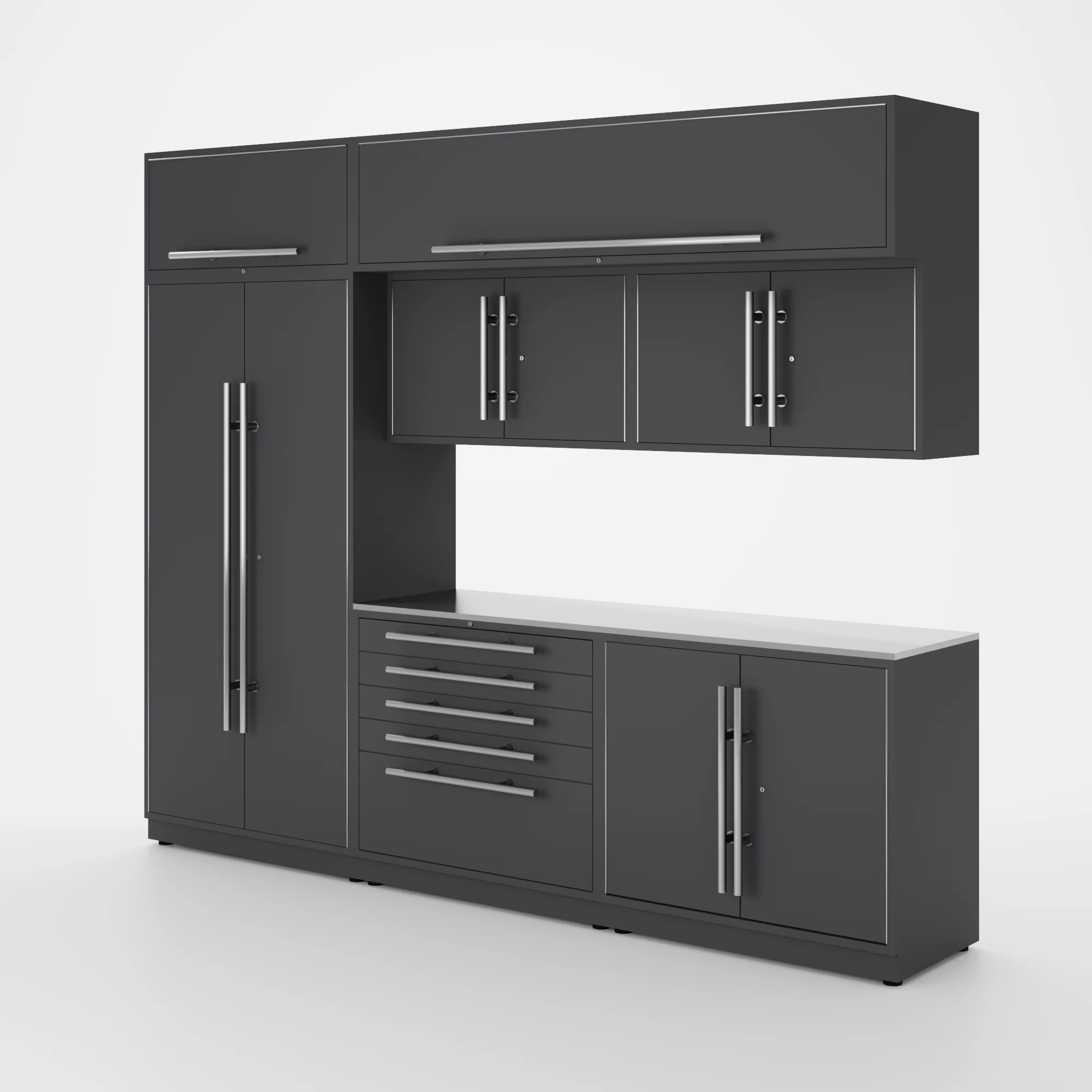 Proslat Lux Cabinets Gray 8 Piece Set with Stainless Steel Worktop - LUXSET100451