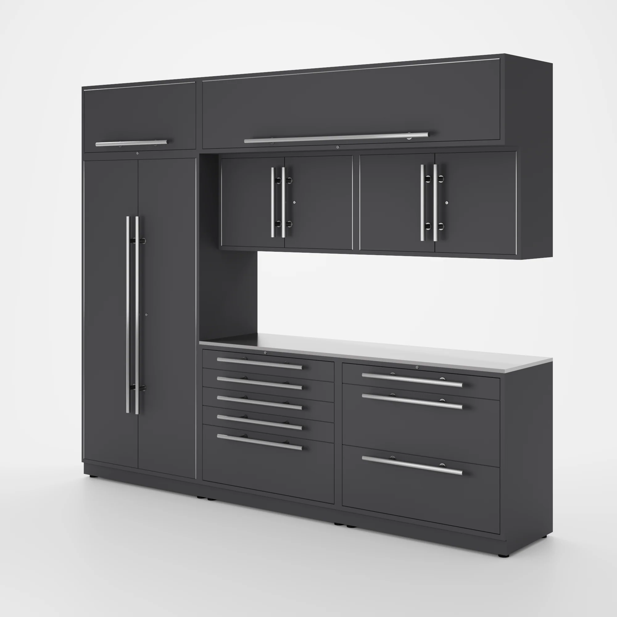 Proslat Lux Cabinets Gray 8 Piece Set with Stainless Steel Worktop - LUXSET100471