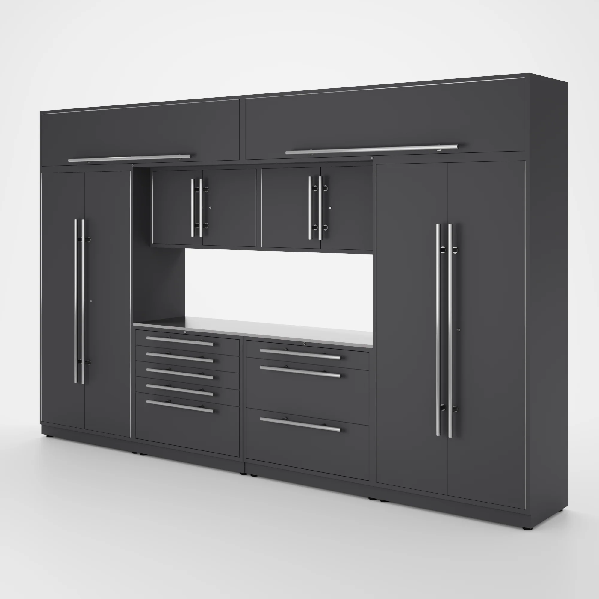 Proslat Lux Cabinets Gray 9 Piece Set with Stainless Steel Worktop - LUXSET130471
